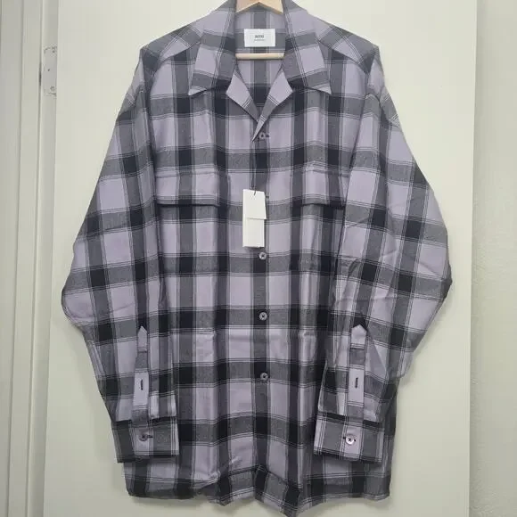 NEW AMI Men's Checked Patch Pocket Shirt Size 42 XL 100% Virgin Wool Parma Plaid